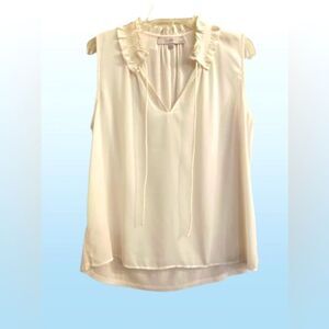 LOFT White Ruffled Tie Front Blouse